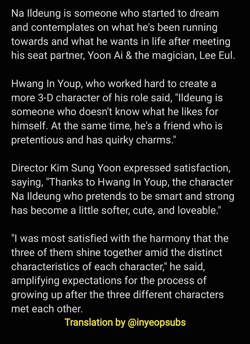 inyeopsubs's tweet photo. [ENG] #안나라수마나라 #JiChangwook x #ChoiSungeun x #HwangInYoup, 3 characters 3 colors character still cuts release

Thank you director-nim for your words 🥺 

🔗 https://t.co/0Dz3HvRlGO
OUR NO.1 NA ILDEUNG
#TheSoundOfMagic #HwangInYeop #NaIlDeung #황인엽 #ファンイニョプ https://t.co/0BYt6tyVtc