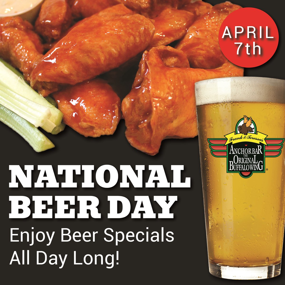April 7th 2022. 

Don't Worry BEER Happy!!!, Today is National Beer Day!!

Cheers!!!!

Come and enjoy National Beer day along with our JUMBO Wings, always made fresh to order.

#chickenwings #buffalowings #originalbuffalowings #anchorbarkennesaw #kennesaweats #NationalBeerDay