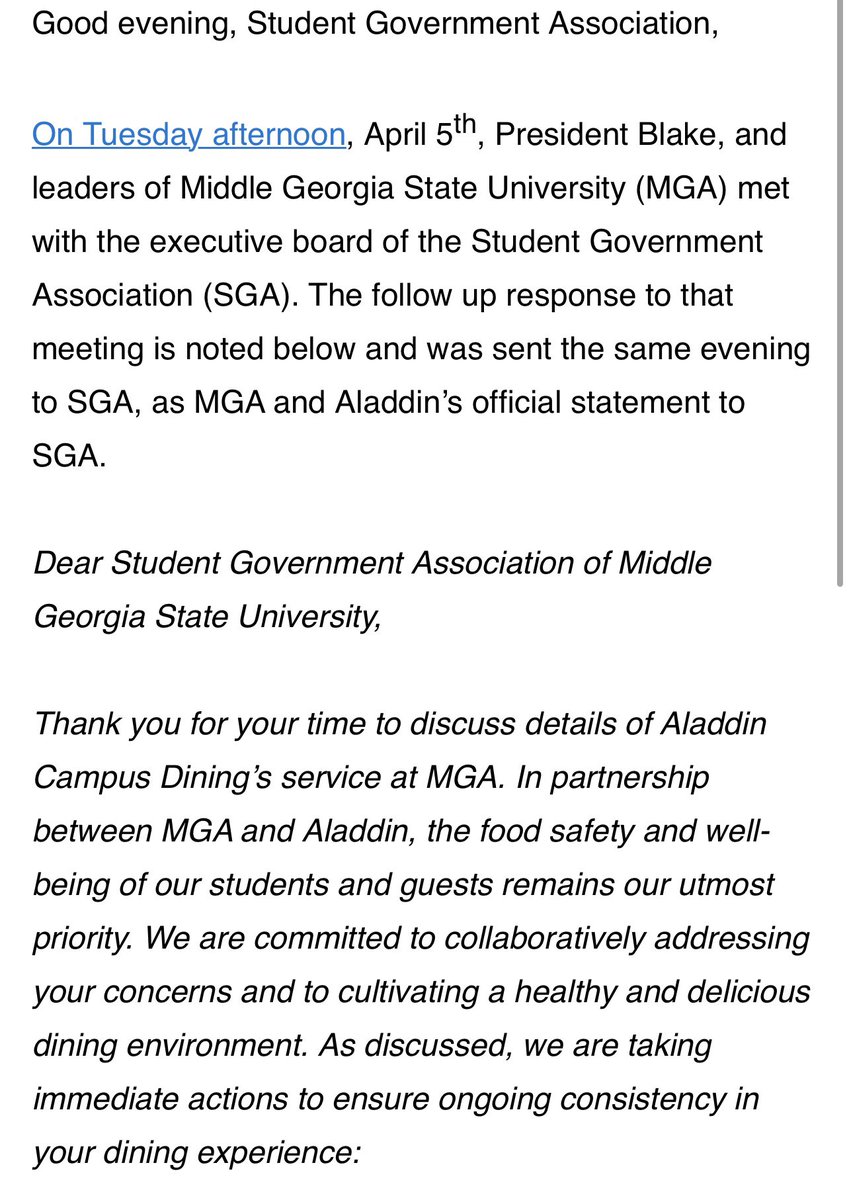 _MGASGA_'s tweet photo. Official statement from Aladdin Food Services to SGA. https://t.co/1FwWGk8K0Y