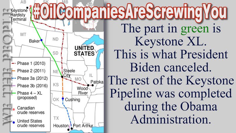 Had President Biden not canceled Keystone XL, it would have no effect on fuel prices & likely still wouldn't be completed Furthermore, Keystone Phase 1, Phase 2, Phase 3a, & Phase 3b were completed years ago #OilCompaniesAreScrewingYou #wtpBLUE wtp1301