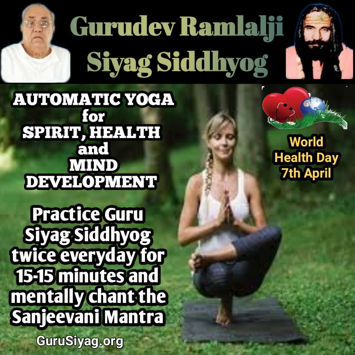 Guru Siyag Siddha Yoga Meditation is for Spirit, Mind and Health development. <a href="/GovCanHealth/">Health Canada and PHAC</a> 
#worldhealthdaywithyoga