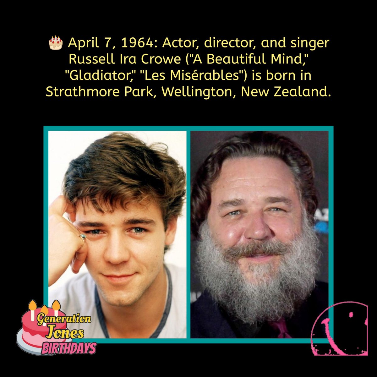 GenJones1964's tweet photo. 🎂 April 7, 1964: Actor, director, and singer Russell Ira Crowe ("A Beautiful Mind," "Gladiator," "Les Misérables") is born in Strathmore Park, Wellington, New Zealand.

#borninthesixties @russellcrowe #russellcrowe #russellcrowefans #gladiator #abeautifulmind #lesmiserables https://t.co/ymg01zJa7s