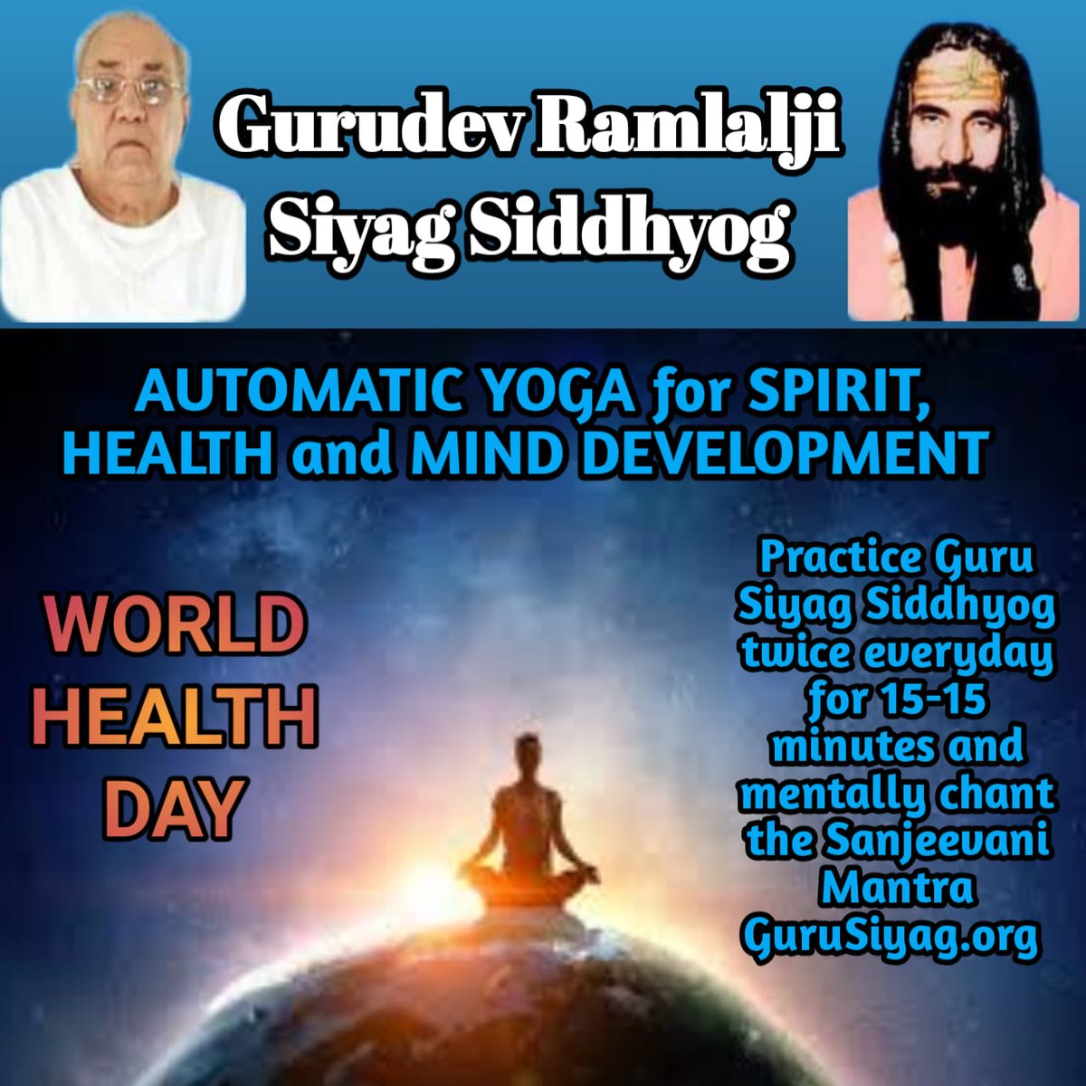 #worldhealthdaywithyoga
❤🧡💛💚💙: Gurudev Ramlalji Siyag Siddhyog is an efficient and healthy way to relax.
7th April Anniversary of World Health Organization 
Happy World Health Day 2022.
Healthy World with Guru Siyag Siddhyog 
<a href="/HealthForwardKC/">Health Forward Foundation</a>
