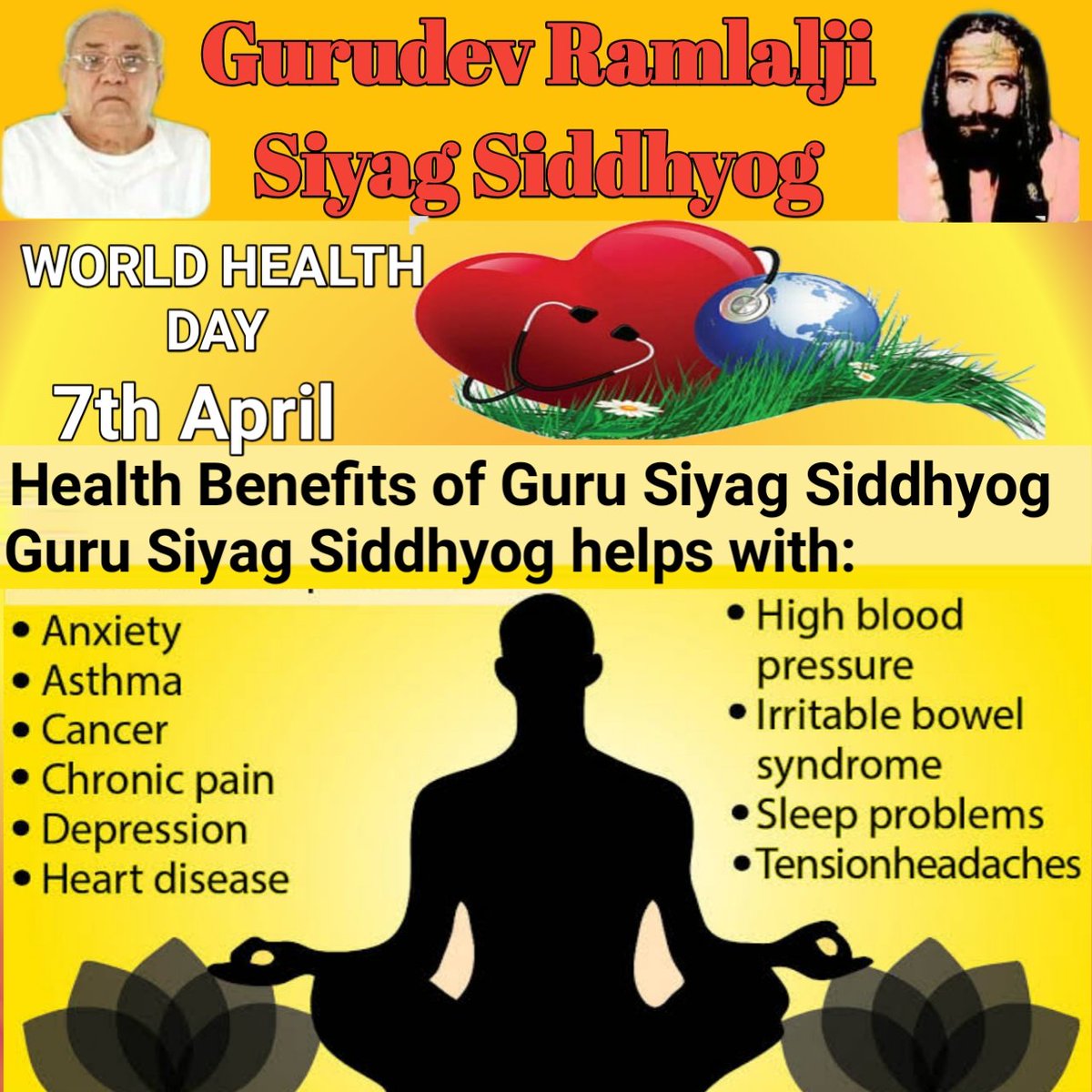 Guru Siyag Meditation decrease stress level of human so that person can feel happy without any stress <a href="/TNDPHPM/">Directorate of Public Health & Preventive Medicine</a> #worldhealthdaywithyoga