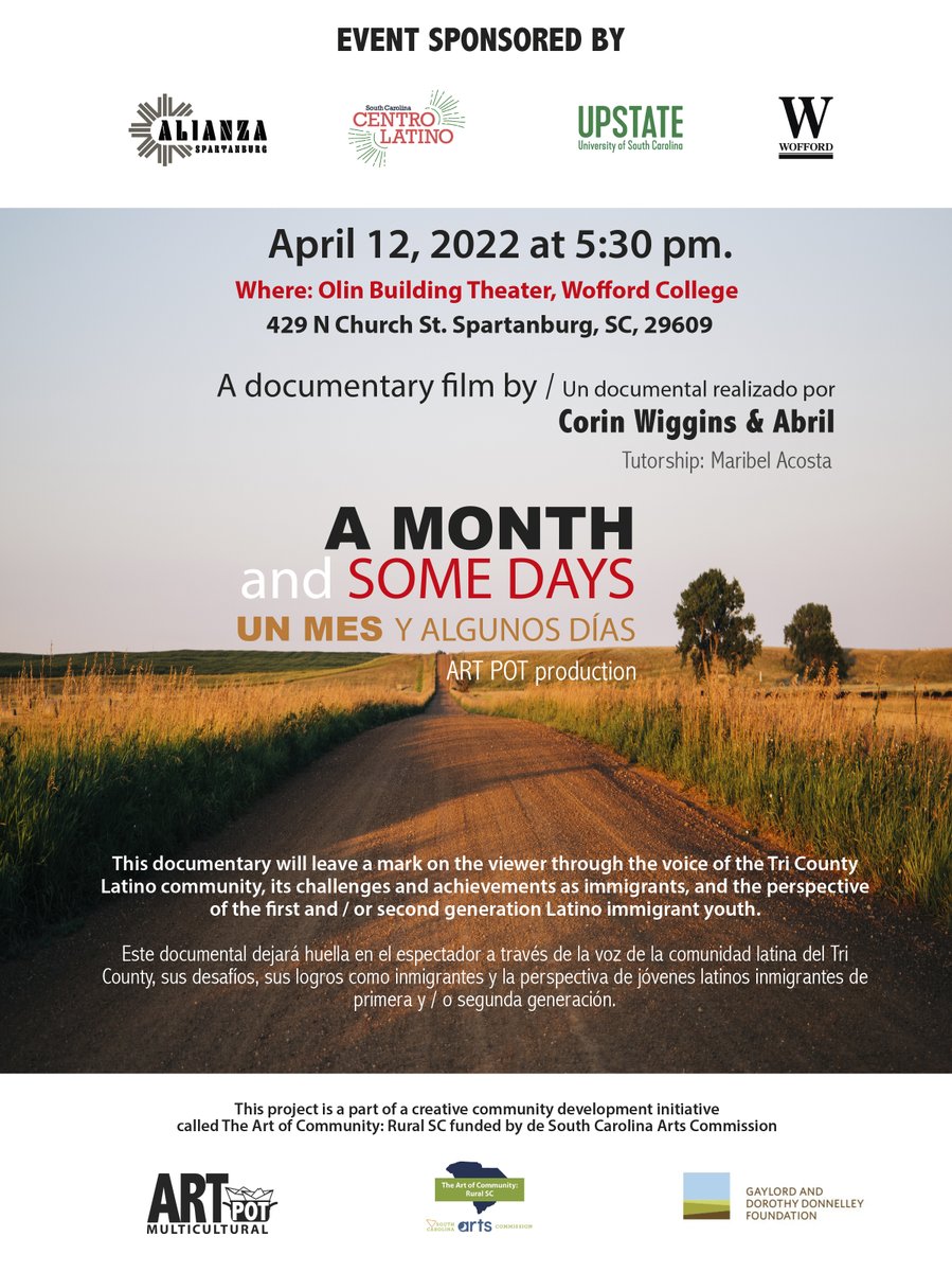 Join us on April 12th at 5:30pm at Wofford for an unforgettable documentary and conversation. Free event, all are welcome!