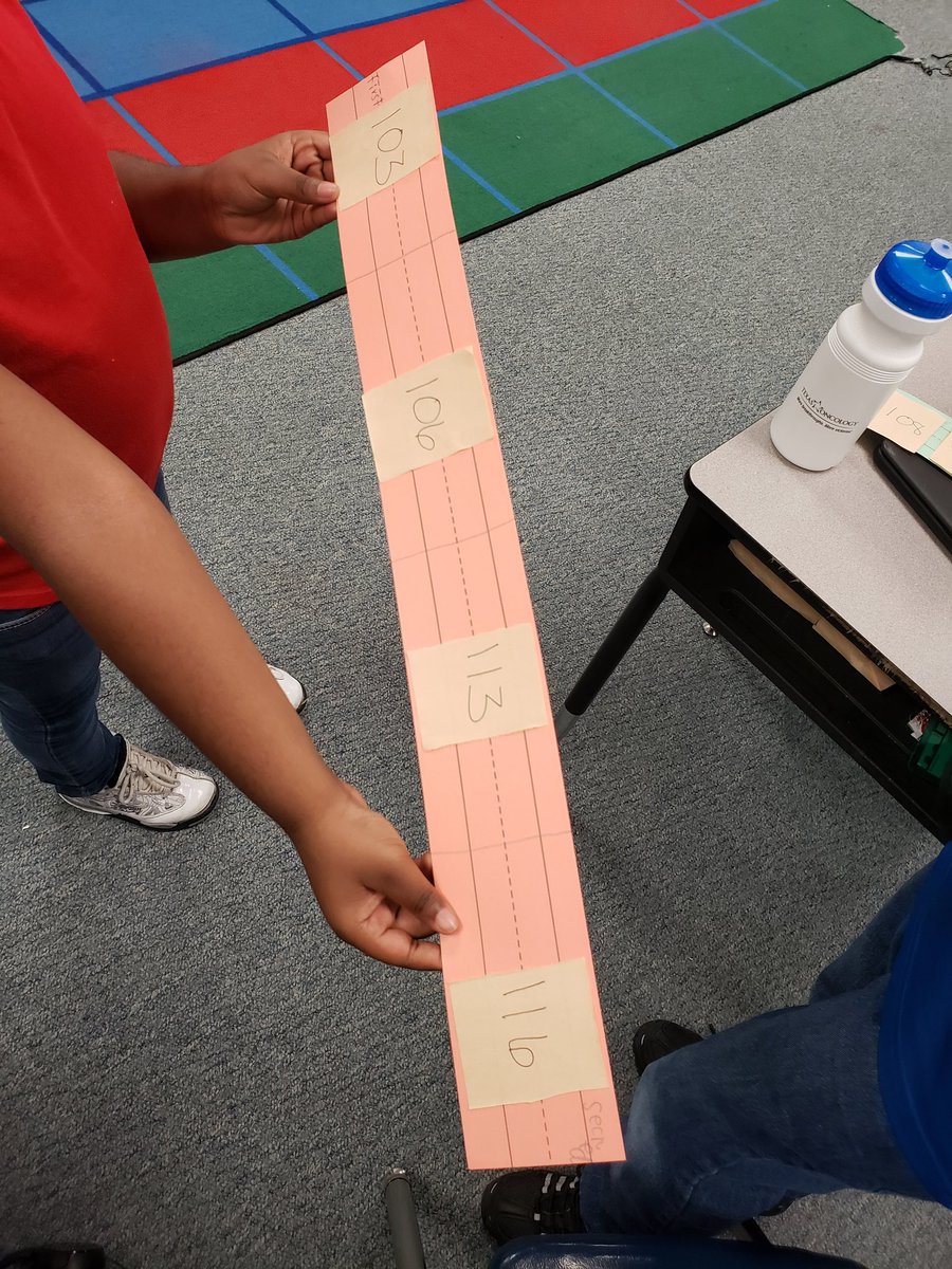 suzteaches98's tweet photo. Making numberlines and ordering numbers from 100-120 on a numberline, my firsties really enjoyed this hands on activity. #PISDMathChat #genoaowls #orderingnumbers #numberlines #iteachmath #iteachfirst https://t.co/Y0ltxUacgN