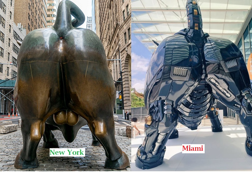 Miami has great weather, but New York has balls.

<a href="/ericadamsfornyc/">Eric Adams</a> <a href="/FrancisSuarez/">Francis X. Suarez</a> #NewYork #NewYorkCity #NYC #Miami #MIA #chargingbull #MiamiBull #WallStreet #Brickell #Bitcoin2022 #BitcoinMiami #bitcoin #BTC #BitcoinNews #bitcoinconference <a href="/nypost/">New York Post</a> <a href="/WSJ/">The Wall Street Journal</a> <a href="/MiamiHerald/">Miami Herald</a> #Bull