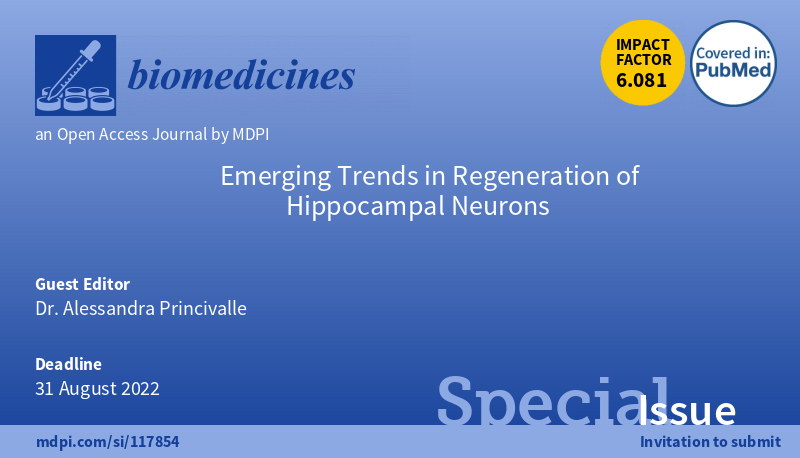 ZouArya's tweet photo. Special Issue  "Emerging Trends in Regeneration of #Hippocampal Neurons" is now open for #submission. The deadline is 31 August 2022. https://t.co/a5R2Xwelto @Biomed_MDPI #Emerging https://t.co/NDKvwBE2bq
