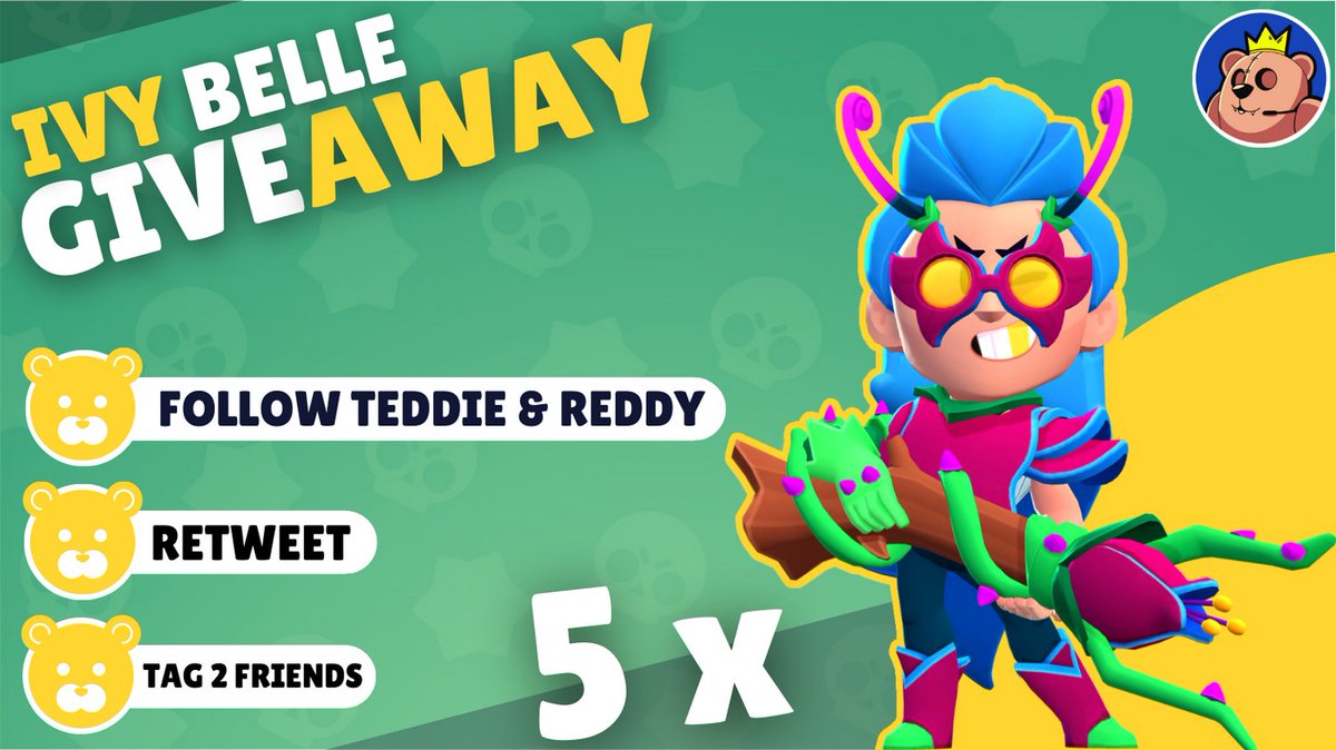 TeddieCasts's tweet photo. 🎁 5x IVY BELLE Giveaway 🎁

👉To Enter:👈
1⃣ Follow 
@TeddieCasts
 and @reddysetgoooo
 
2⃣ Retweet 
3⃣ Tag 2 friends

Announcing the winners on April 14th🎉
Prize via PayPal or gift card
#BrawlStars https://t.co/XKwhDuRR4E