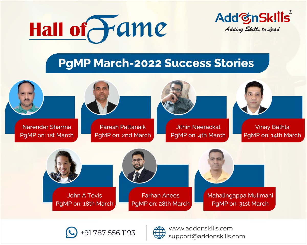 addonskills's tweet image. Please join us to congratulate our #PgMP alumni who have proven their expertise and sound knowledge of the Program Management domain and attained this global credential.
#addonskills #programstrategy #strategicalignment #pgmptraining #pgmpcertification #addonskillssuccessstories