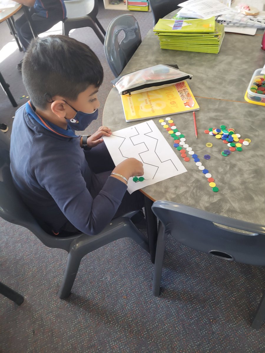 MissKeath's tweet photo. 3A using informal measurement tools to figure out which crooked path is the longest! "We know the third line is the longest because it is 18 counters long where the others are 12 and 14 counters long" - Zeina @AitkenCreekPS @_Mrs_Shah https://t.co/6EPInHhjui