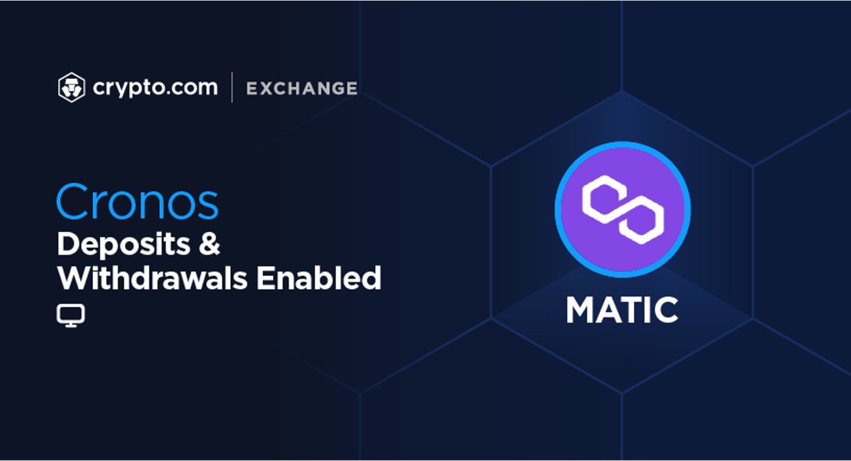Cryptocom_Exch's tweet photo. https://t.co/A7lhUEyoao Exchange now supports deposits and withdrawals of $MATIC via Cronos. 

*Available for Exchange Web.

Deposit Now 👉 https://t.co/GBTPzwV3F0 https://t.co/9nAPjYcubs