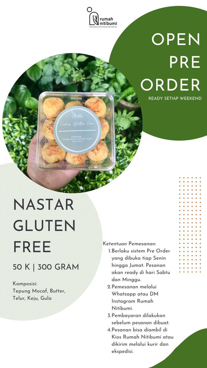 WORRY LESS TO EAT NASTAR! 

yes! kami datang setelah sekian lama ngoprek dapur. berharap teman-teman disini yang badannya tidak bisa konsumsi gluten jumlah banyak bisa ikut makan nastar dengan nyaman juga☺️🤗

mari diorder🌼