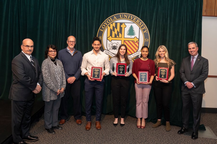 Natural and Applied Sciences Division Medal (Choudhury Sarkar-Dey Medal)- Medal finalists with President Sawyer, Dean Fowl, and professor Dipa Sarkar-Dey #loyolaready <a href="/LoyolaHounds/">Loyola Greyhounds</a>