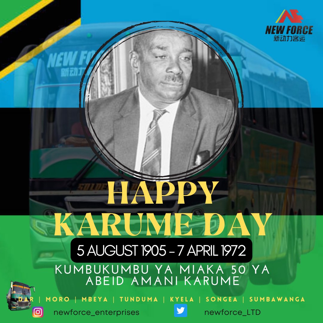 NewForce_LTD's tweet photo. Happy Karume Day !
Tunawatakia Watanzania Wote Maadhimisho Mema Ya Kumbukumbu Ya Kifo Cha Rais Wa Kwanza Wa Zanzibar Sheikh Abeid Amani Karume.

#KarumeDay
#07April
#travel_safely😊 
#NewForce 
#GoldenDeer https://t.co/jDEGB86Bza