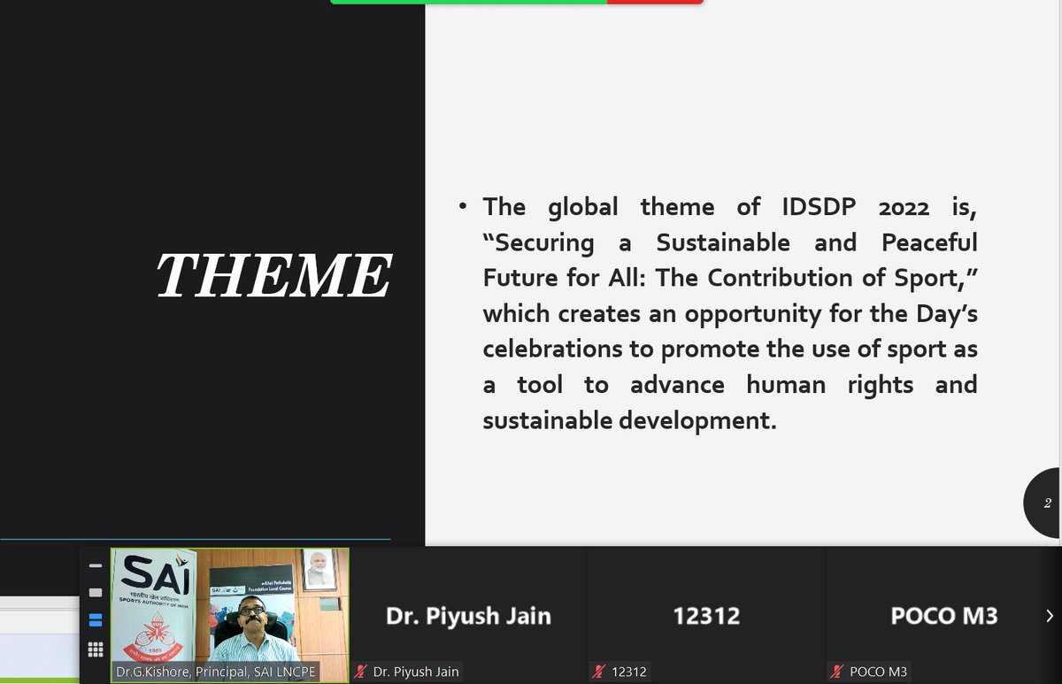drgkishore2008's tweet image. Glimpses of #webinar organised by @pefindia as part of International Day of Sports for Development &amp;amp; Peace, delivered lecture via #vc, theme for this year’s  #IDSDP2022 -“Securing a Sustainable &amp;amp; Peaceful Future for All : The contribution of Sports” @Media_SAI 
@SAITrivandrum