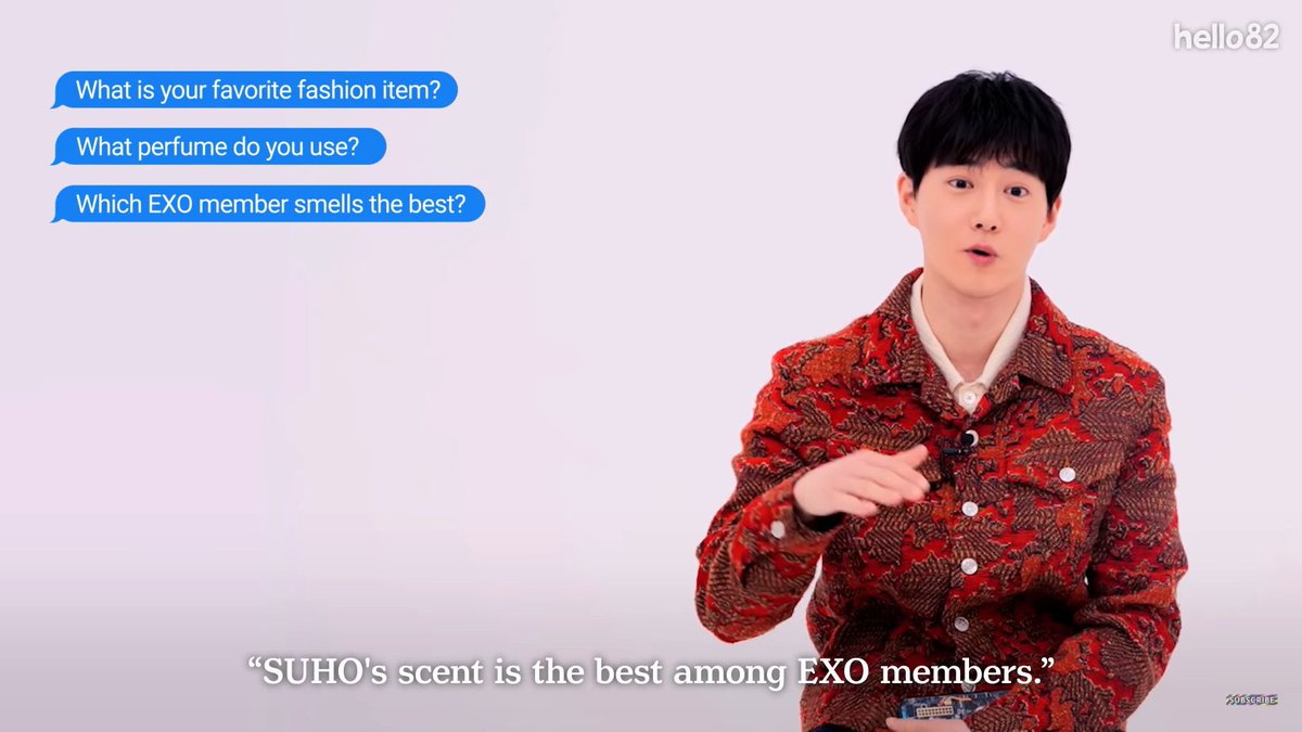 kjmarchive's tweet photo. Q: What perfume do you use?
JM: *automatically makes it about Sehun*
#Datadrop_SUHO #SUHOxhello82 #SUHO #수호 #SUHO_GreySuit https://t.co/pJDTRUyFFO