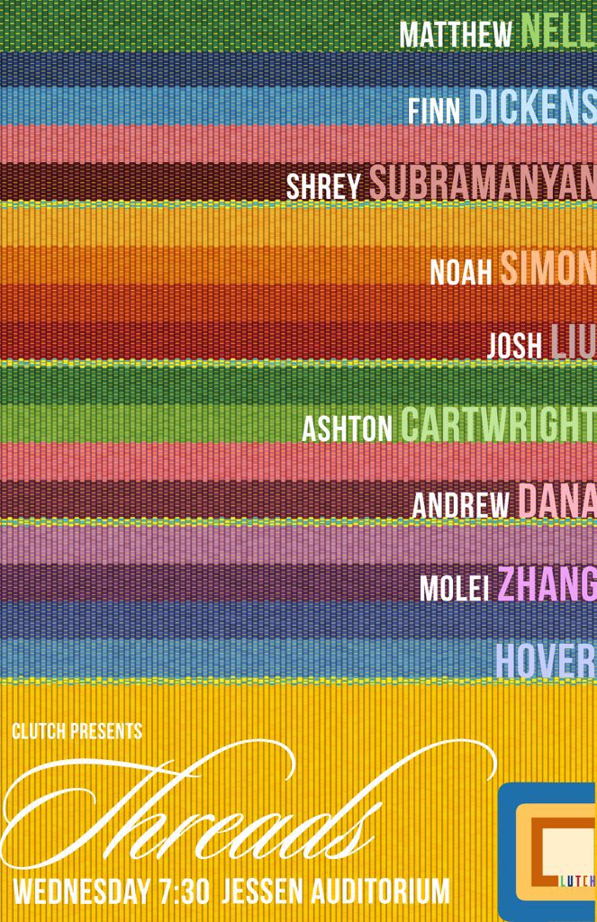 Come join us in Jessen Auditorium for our final CLUTCH concert of the season, just one week from today! On Wednesday 4/13, you will be able to hear 9 amazing performances from our UT composers. You won’t want to miss this! **Graphic design credit to Katahj Copley