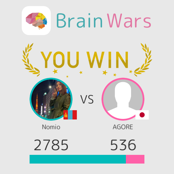 tnomindari's tweet photo. I challenged AGORE and won:) Challenge players from around the world! #BrainWars https://t.co/UJjPSldAGo https://t.co/WI6IduphRF