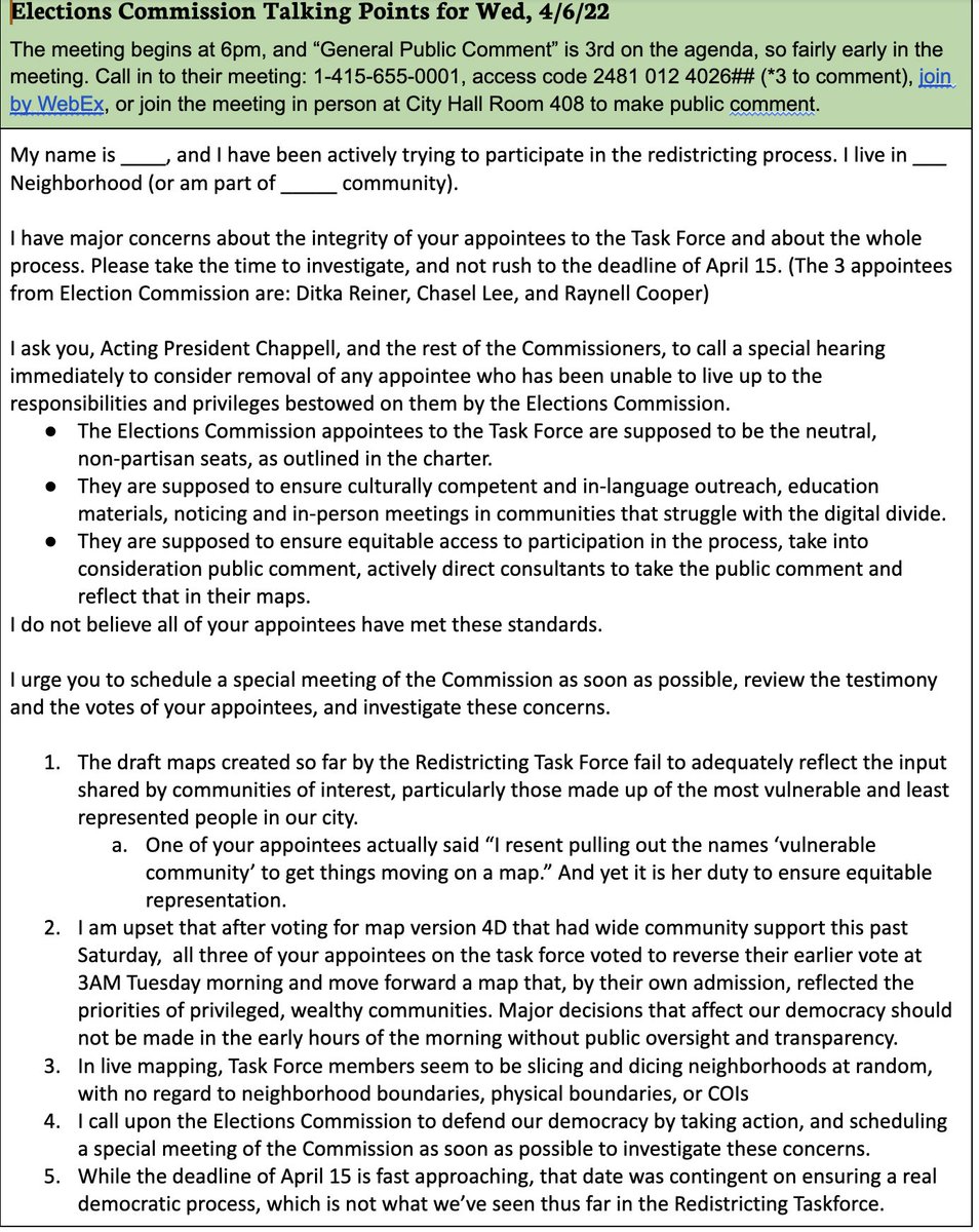 TheLeagueSF's tweet photo. ELECTIONS COMMISSION STILL GOING they are done with “in person” public comment - but still available for phone public comment- Call in to their meeting: 1-415-655-0001, access code 2481 012 4026## (*3 to comment) and stop the #SFModCoup https://t.co/E4TcCM4n5C
