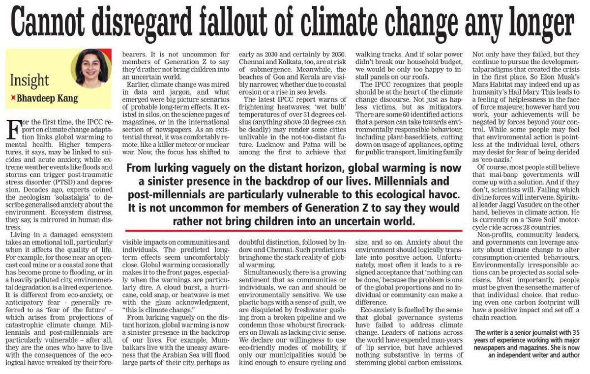 fpjindia's tweet photo. Cannot disregard fallout of #ClimateChange any longer
- By Bhavdeep Kang (@BhavKang)
#India #News #GlobalWarming #MentalHealth #Editorial #FPJEditorial
https://t.co/BdjjGFtCjZ https://t.co/IhX1oger0K