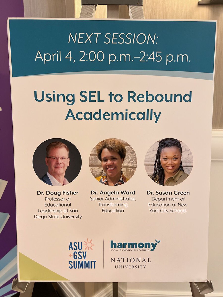 Thank you to my @harmony_sel family for the invitation to serve as a panelist at the <a href="/asugsvsummit/">ASU+GSV</a> 
along side <a href="/2WardEquity/">Angela M. Ward, PhD (she/her)</a> and <a href="/DFISHERSDSU/">Douglas Fisher</a> , for a spirited conversation on using SEL strategies to support our students academically while retaining our educators in the field.