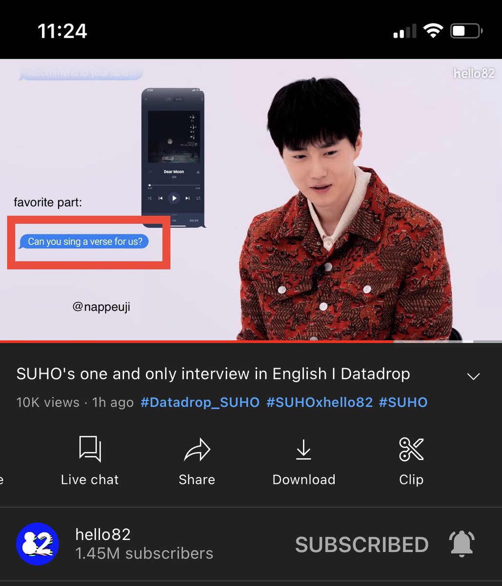 nappeuji's tweet photo. ✨ Watch Suho’s one and only interview in English ✨
🔗 https://t.co/zt7tfargdU
thank you so much @hello82official for this interview!!!
#DataDrop_SUHO #SUHOxhello82
#SUHO #hello82 https://t.co/arib9pnCSE