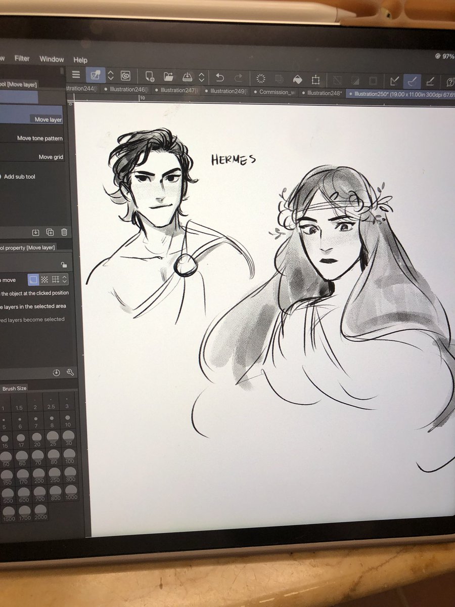 Break doodles featuring Circe and Hermes 