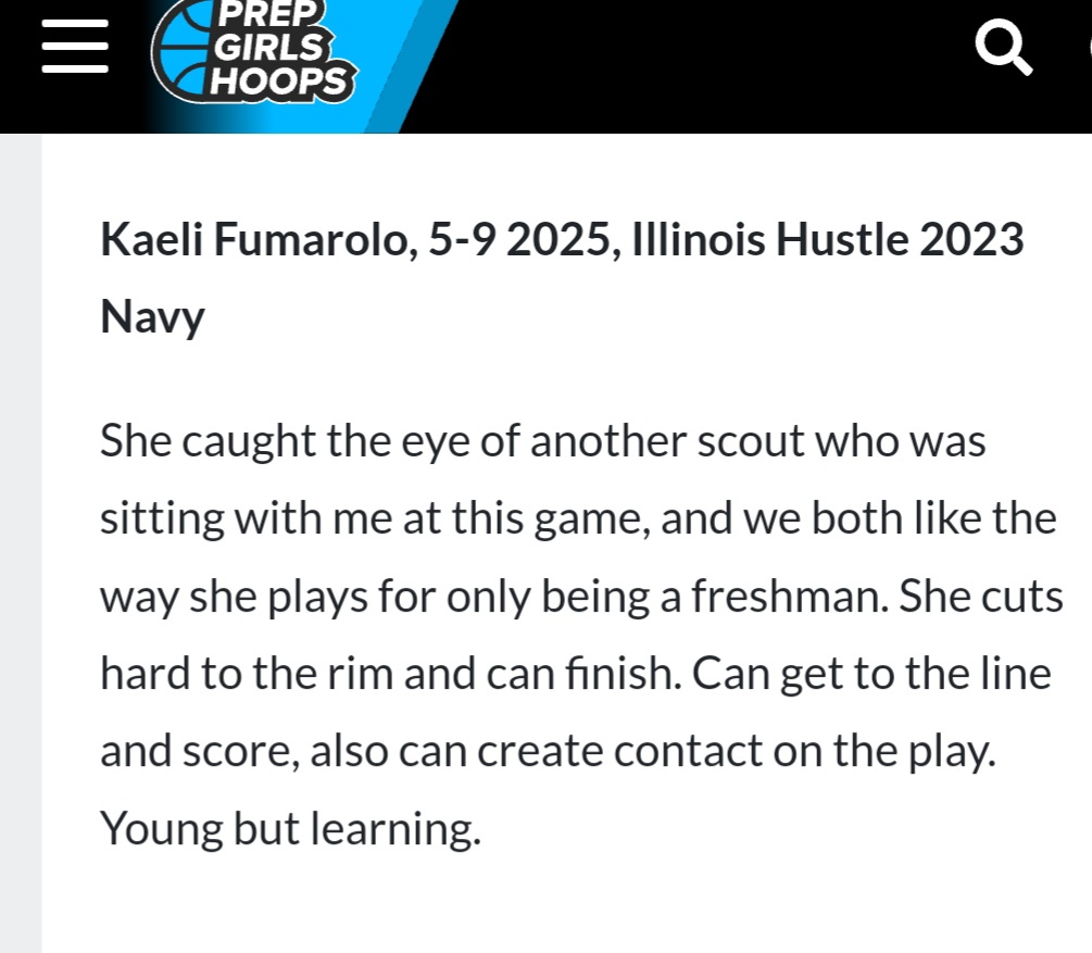 HustleIllinois's tweet photo. 2025 @KFumarolo is competing at the 17U level and she's already a difference maker. She guards and plays all positions. Her strength makes her both a tough defender and strong finisher. Thanks to @PGHIllinois for recognizing Kaeli! Look for her to take huge leaps this off-season. https://t.co/QN6aipaozU