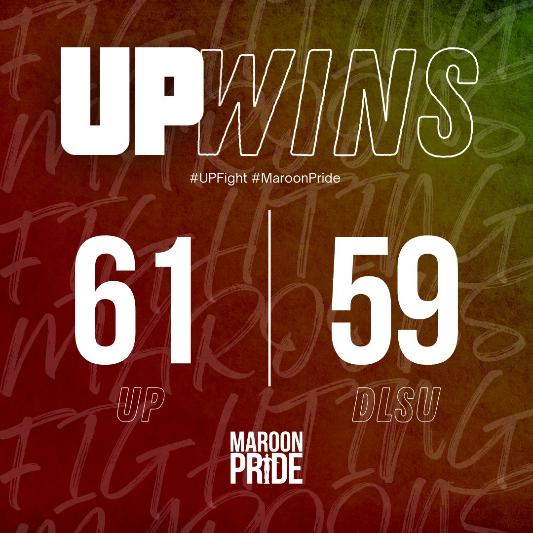 What a nail-biting win by the Fighting Maroons, 61-59! UP bumps off DLSU, enjoying solo 2nd in the team standings, 5-1. #UPFight