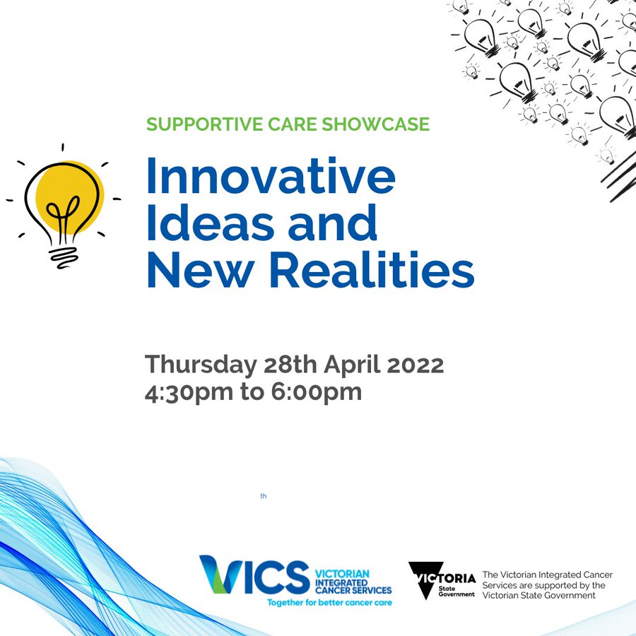 Victorian_PICS's tweet image. The @VICStogether Supportive Care Showcase is taking place in 3 weeks time, on Thursday 28th April.  #cancer #supportivecare

Register now for this online event: eventbrite.com.au/e/vics-support…