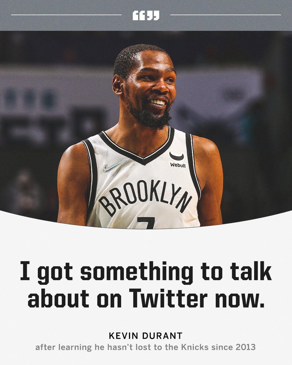 SportsCenter's tweet photo. KD hasn't lost to the Knicks since 2013. 

He was hyped to find out 😂 https://t.co/4ODG9v8wsT