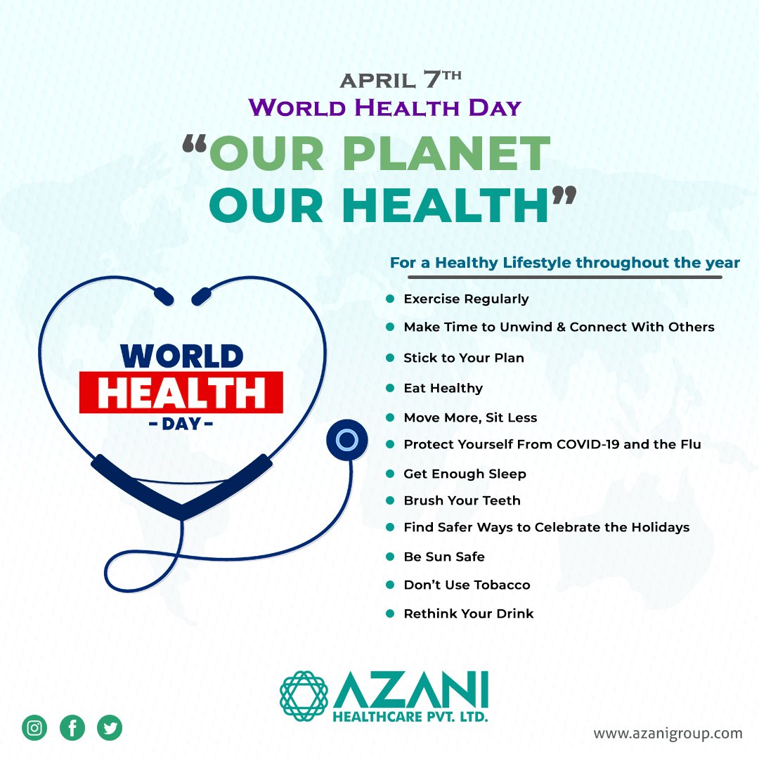 AzaniHealthcare's tweet photo. “Our Planet, Our Health"

Amid the ongoing pandemic &amp; pollution growing on the planet, diseases like cancer, asthma &amp; heart diseases are increasing rapidly. World Health Organization aims to focus global attention on the urgent actions needed to “keep humans &amp; the planet healthy. https://t.co/WlDK8enaxe