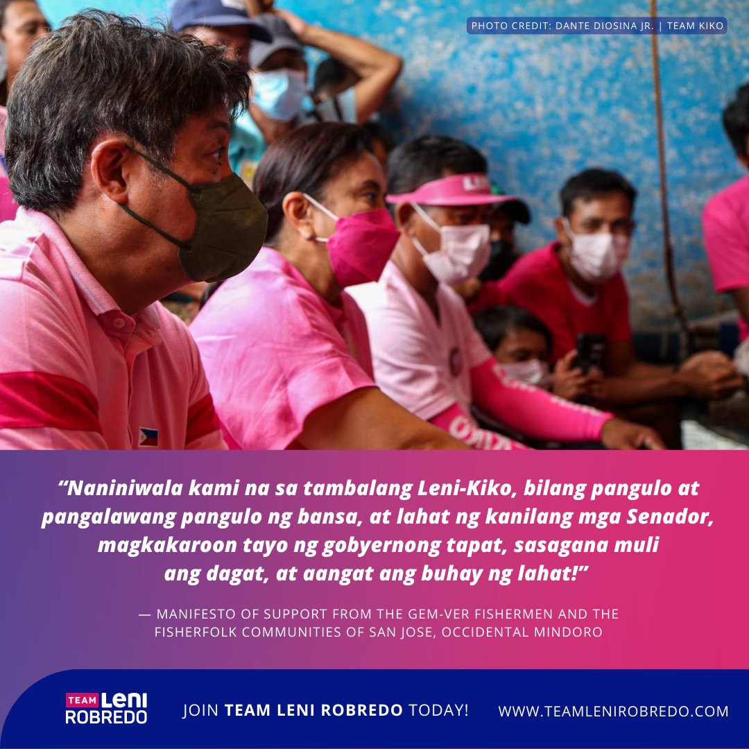 buildpilipinas's tweet photo. Noong sila ang nangangailangan, tumindig si Leni Robredo para sa kanila, ngayon naman ay ang mga #mangingisda ng F/B #Gem-Ver at mga mandaragat ng Occidental Mindoro ang tumitindig para sa tambalang #LeniKiko2022 at TROPANG ANGAT. ⛵
#GobyernongTapat
#AngatBuhayLahat https://t.co/bMYCTbeDJo