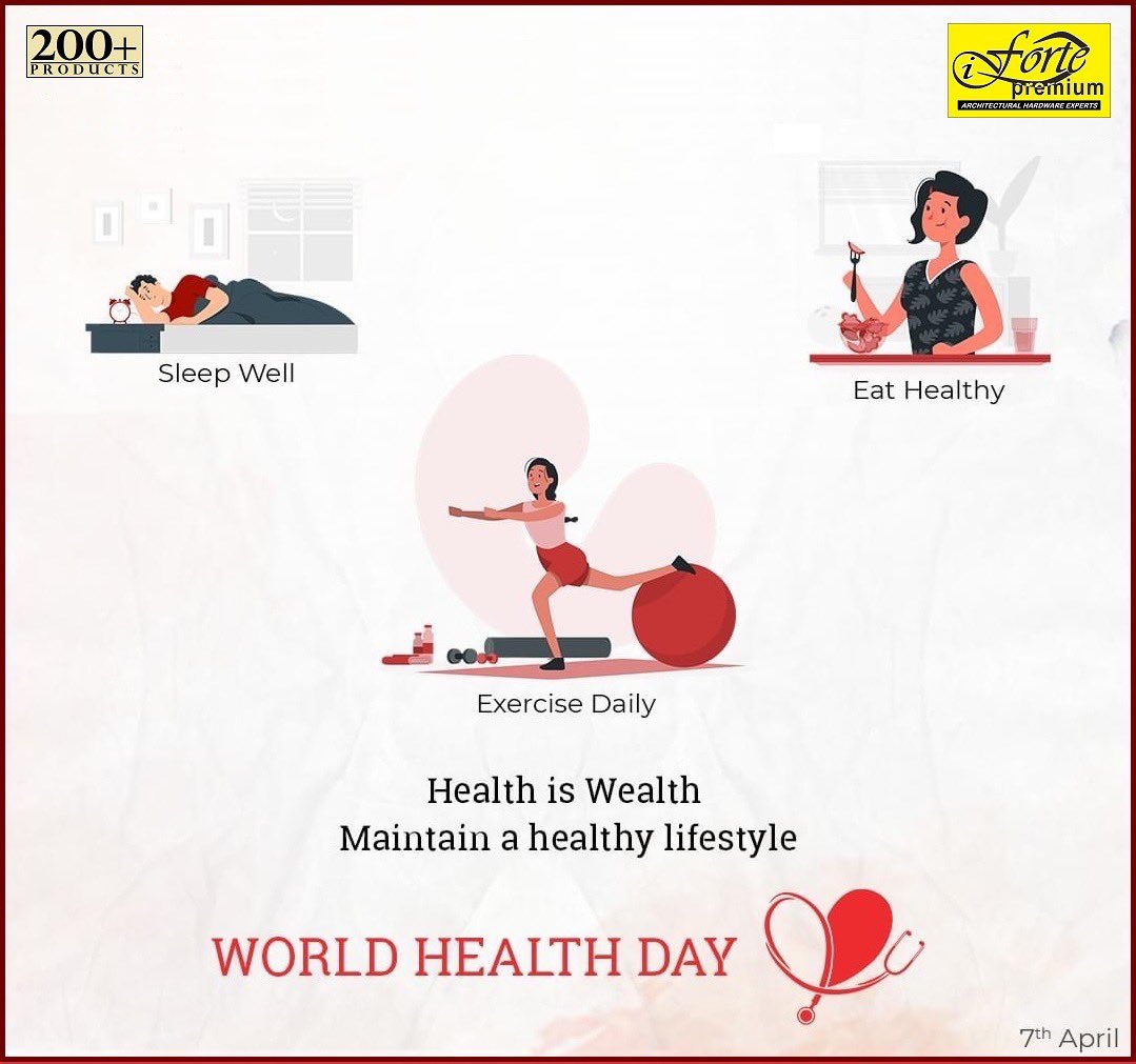 fortepremium's tweet photo. On #WorldHealthDay promise yourself to be very positive and take utmost care of your health for leading a happy life.
#WorldHealthDay2022
.
.
.
#FortePremium #PremiumWindow #DoorsAndWindow #AluminiumWindow #uPvcWindow #PremiumHArdware #WindowHinges #WindowSlide https://t.co/5pWIwPdeY2