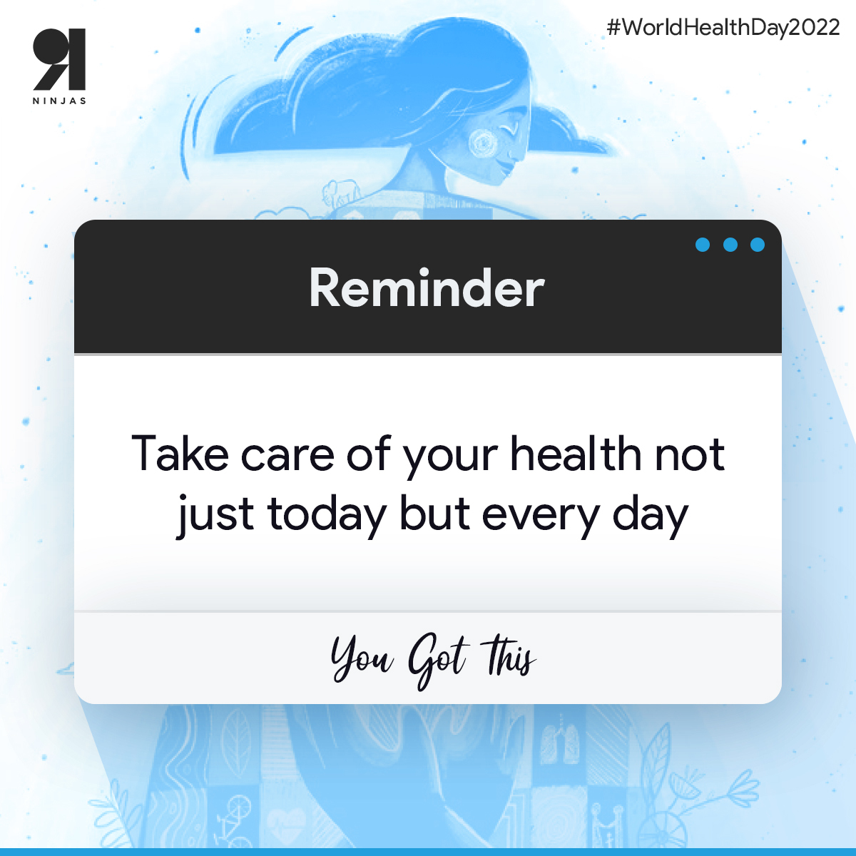 91_ninjas's tweet photo. On this #WorldHealthDay, here’s a gentle reminder to make your health a priority, not just today but every day.

Happy World Health Day 2022!

#HealthDay #HealthDay2022 #HealthyLifestyle https://t.co/jORORCgS9s