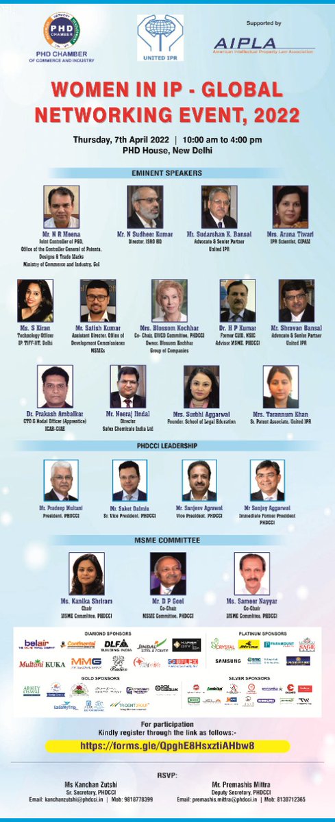 PHDCCI in collaboration with United IPR and the support of #AIPLA is organising a session on '#Women in IP: Global Networking Event, 2022' on 7th April'22, 10.00 am onwards 
Click here to register: forms.gle/QpghE8HsxztiAH…

#IPR #Networking #Global #Intellectual #Property #Rights