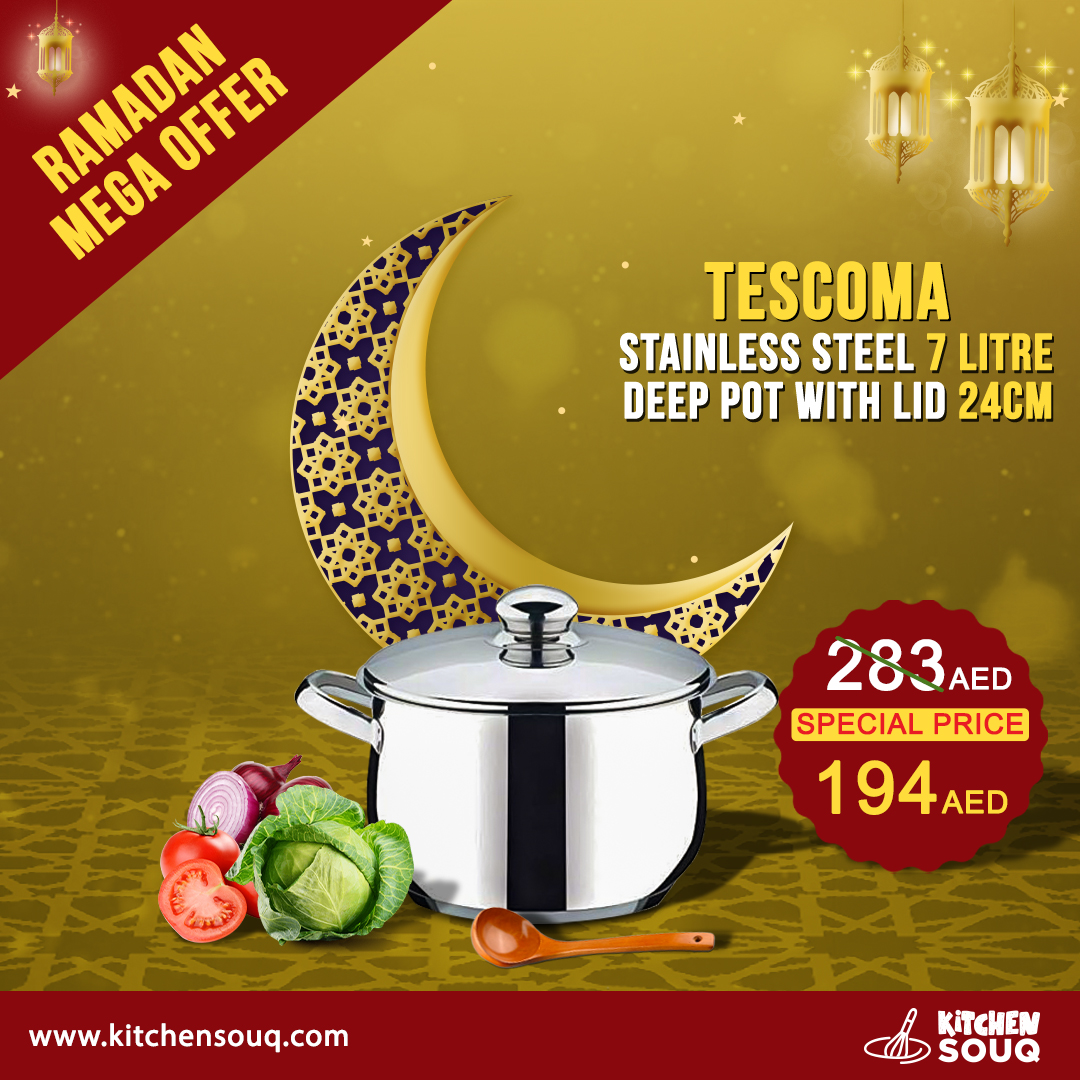KitchenSouq's tweet photo. MEGA OFFER !!! Tescoma Stainless Steel 7 Litre Deep Pot/Casserole With Lid 24cm
Buy Now: https://t.co/P67VdGVptt https://t.co/FJsgCkLK4O