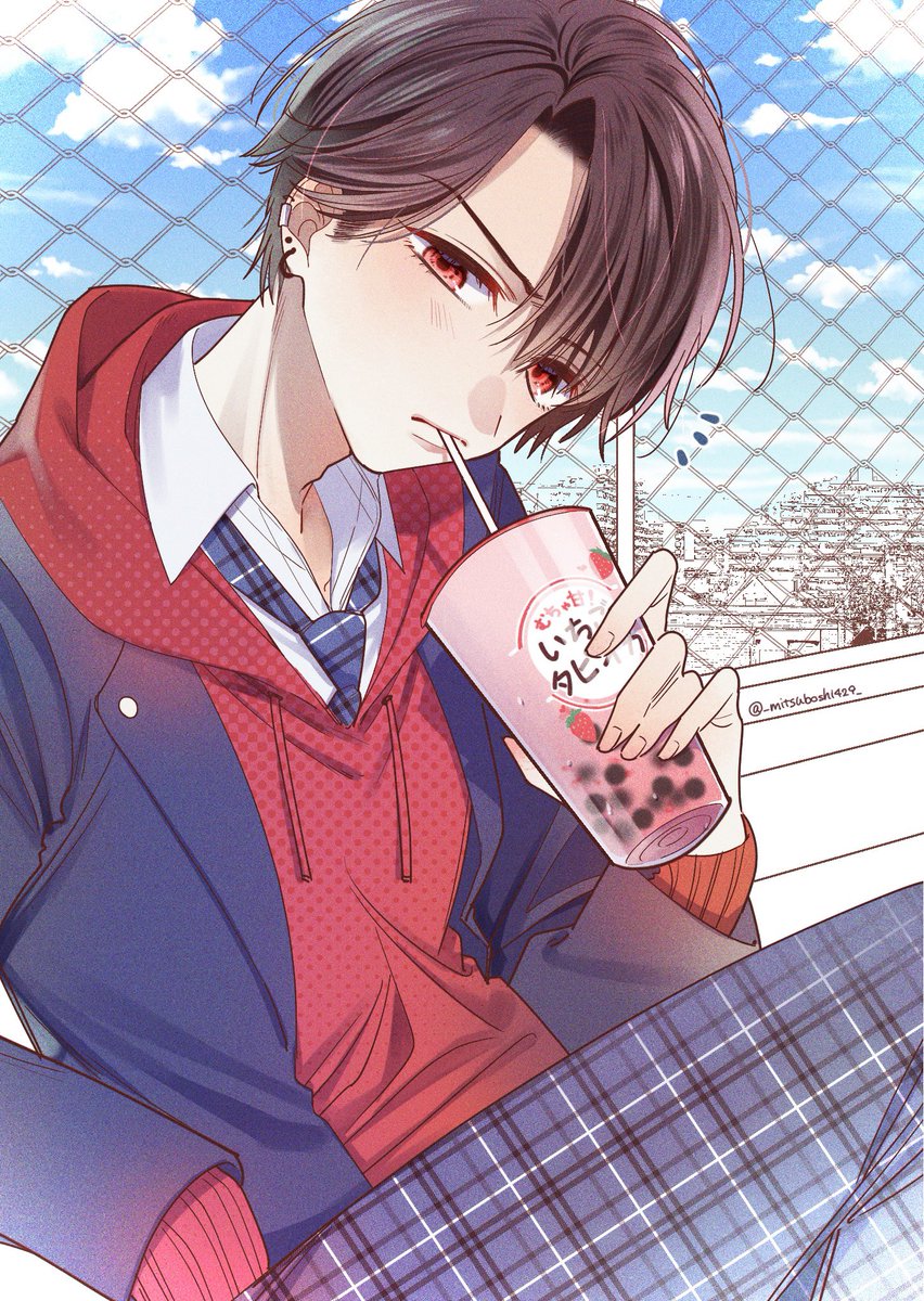 必死にごまかすヤンキー男子🍓🥤
#創作男子 