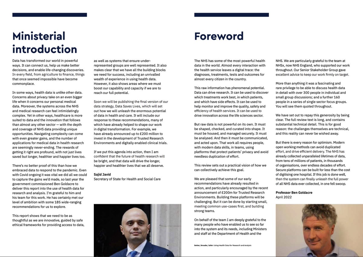 MINISTERIAL REVIEW KLAXON

My review for Sec of State on Health Data is out today

- Protect privacy with secure data platforms, not red tape

- More software engineers in research

- Open working, shared code

- Careers for NHS analysts

- More!

SHARE!

gov.uk/government/pub…