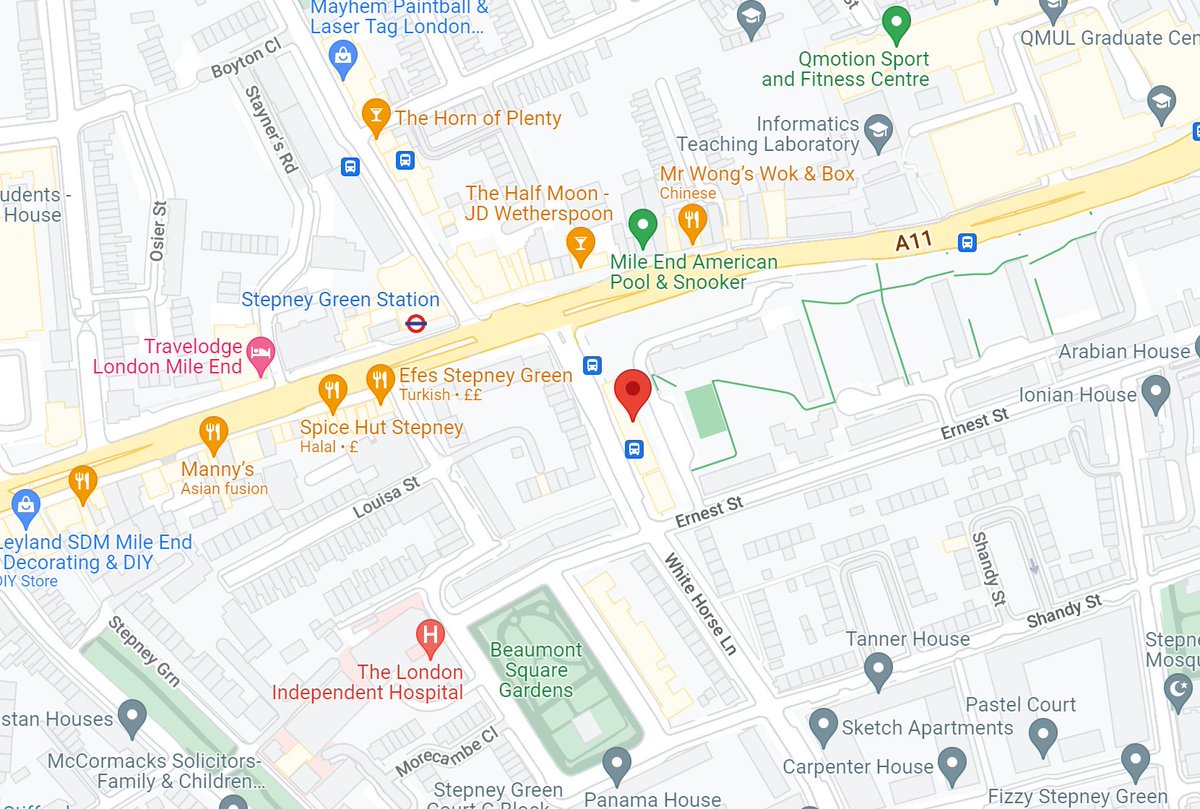LondonFire's tweet image. Four fire engines and around 25 firefighters have been called to a fire on White Horse Lane in #StepneyGreen. More info to follow