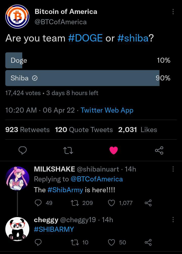 ROLL CALL! BTC of America SHIB vs Doge #SHIBArmy $SHIB