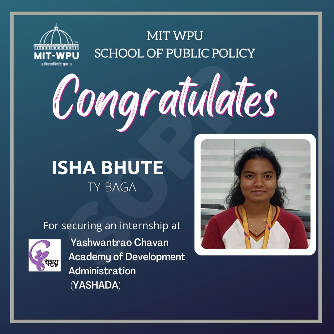 MITWPU_SoPP's tweet photo. Best wishes from MIT-WPU to TY students Omkar Langade, Isha Bhute,Ketan Pulwale, Mithila Ghuge who are pursuing BA Government and administration for securing an internship with YASHADA
#ThursdayMotivation #internships #interns #mitwpu #mitsopp #abhivyakti #YASHADA #Congrats https://t.co/u64coNbqpK