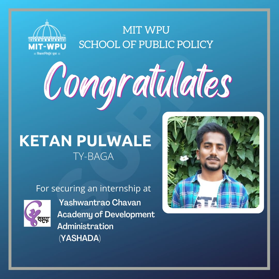 MITWPU_SoPP's tweet photo. Best wishes from MIT-WPU to TY students Omkar Langade, Isha Bhute,Ketan Pulwale, Mithila Ghuge who are pursuing BA Government and administration for securing an internship with YASHADA
#ThursdayMotivation #internships #interns #mitwpu #mitsopp #abhivyakti #YASHADA #Congrats https://t.co/u64coNbqpK