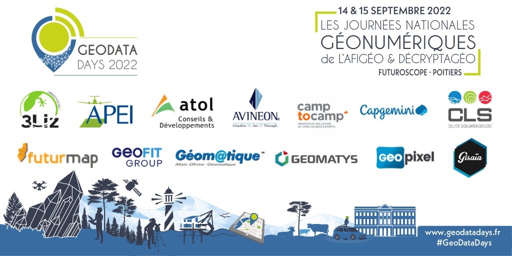 #GeoDataDays 2022 - Découvrez les premiers #sponsors ARGENT qui seront présents les 14 &amp; 15 septembre à Poitiers ! Merci <a href="/relucblog/">René-Luc D'Hont</a> <a href="/aero_apei/">APEI</a> <a href="/atolcd/">Atol CD</a> <a href="/AvineonEurope/">Avineon Europe</a> @camptocamp <a href="/capgeminifrance/">Capgeminifrance</a> <a href="/CLS_Group/">CLS Group</a> #Futurmap @GeofitGroup <a href="/GeomatiqueFR/">geomatique.fr</a> <a href="/geomatys/">Geomatys</a> #Geopixel <a href="/GisaiaGeoExplo/">Gisaïa</a>