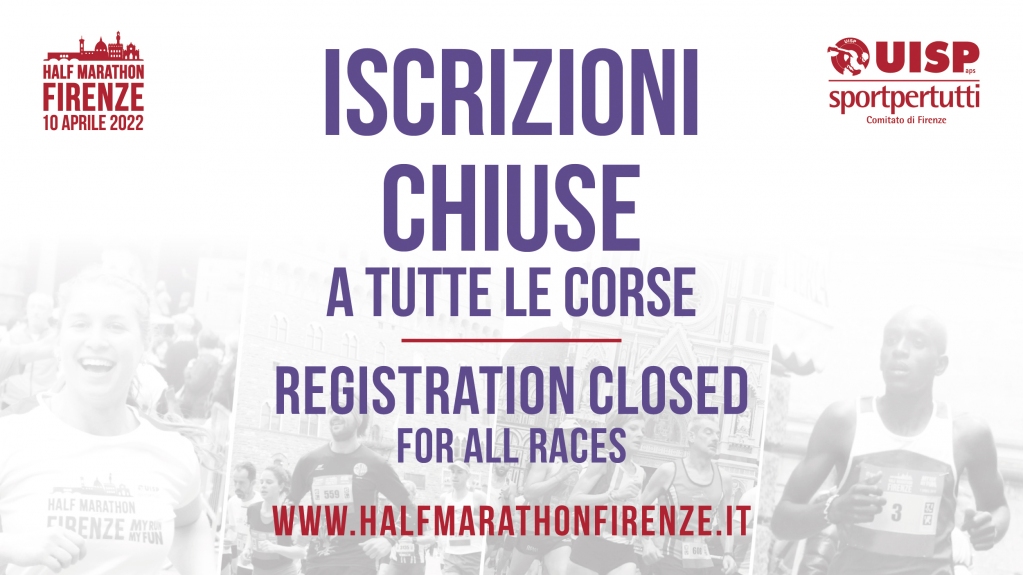 HMFirenze's tweet photo. ❌ CHIUSE LE ISCRIZIONI A TUTTE LE CORSE ❌
A breve pubblicheremo le liste ISCRITTI AGGIORNATE sul sito
https://t.co/zhbsc2XNFd
#HMFirenze #halfmarathonfirenze #uisp https://t.co/8XmyYPhQ43