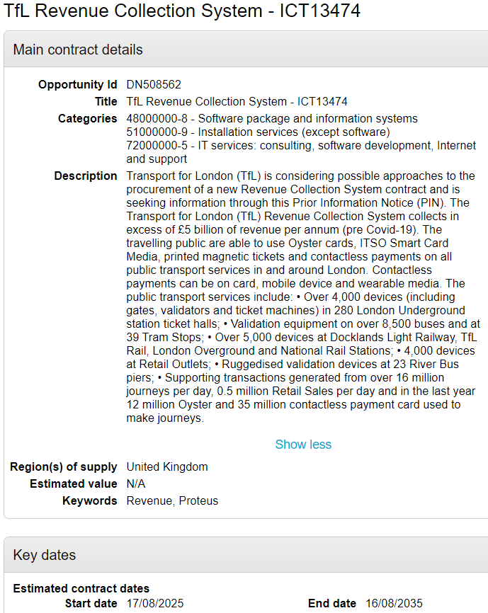 ProContract opportunities: #TfL Revenue Collection System - ICT13474 ...