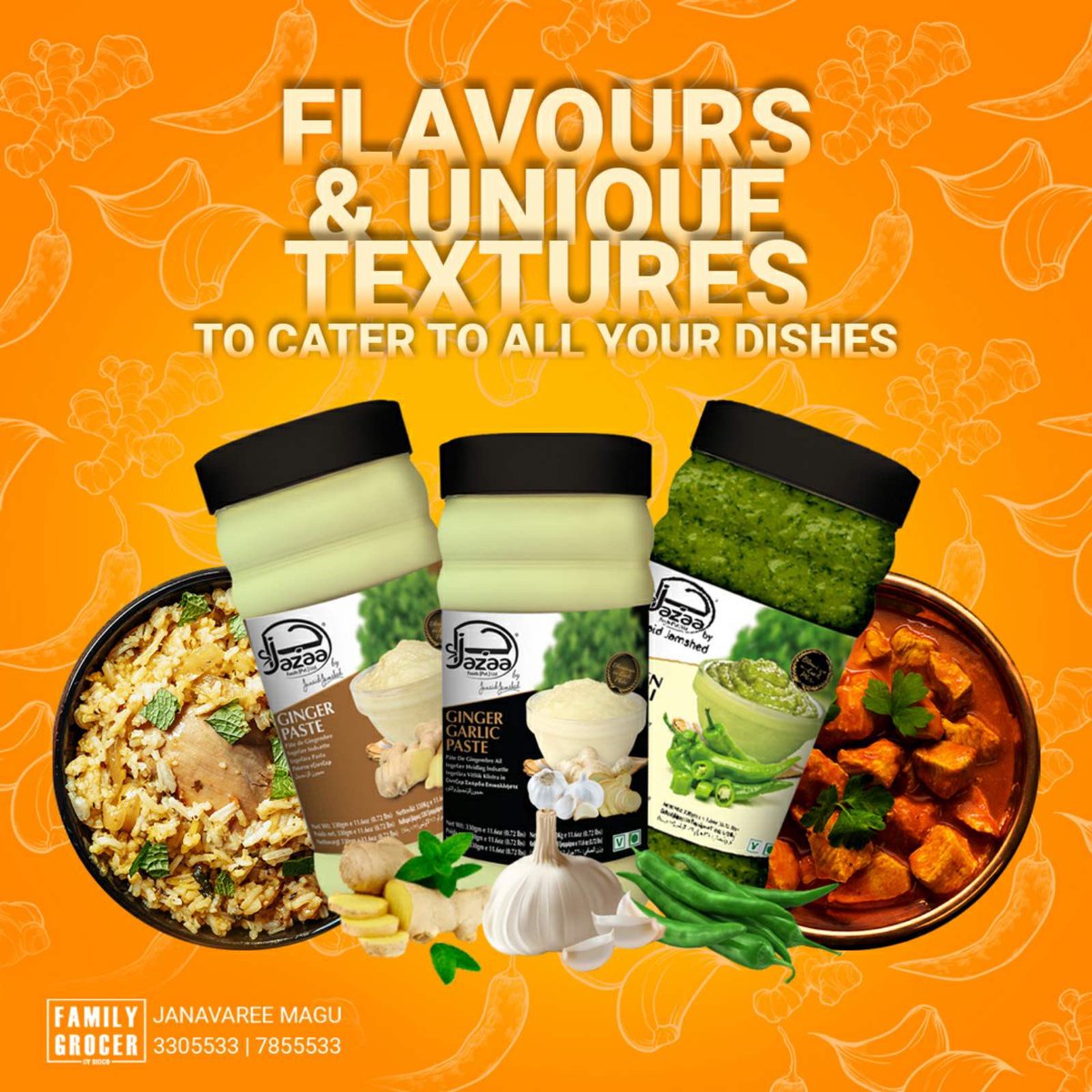 Jazaa Pastes | Ginger, Ginger Garlic &amp; Green Chilli Paste | Available Now 

#familygrocer #janavareemagu