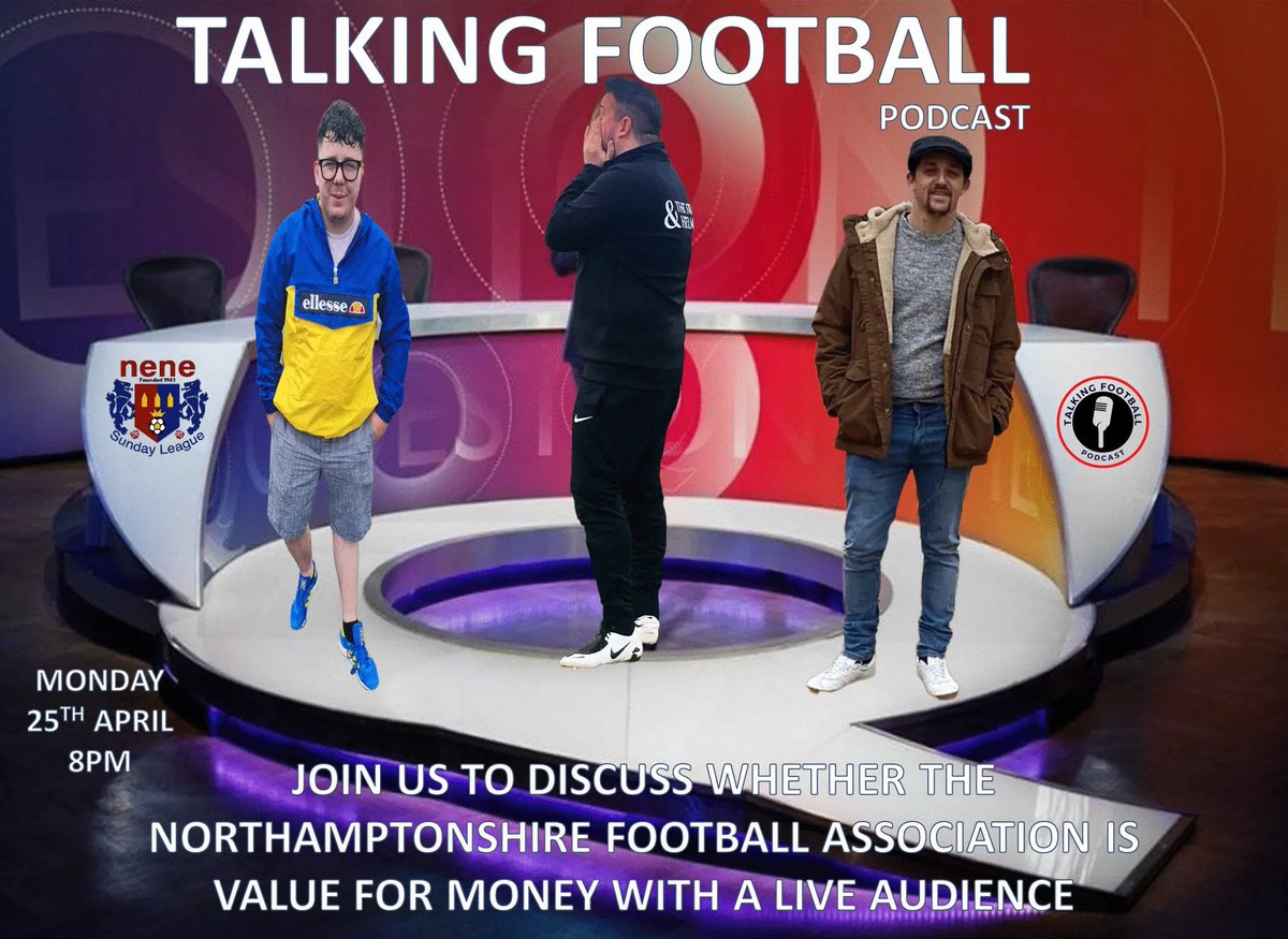 PennysTalking's tweet photo. 💥Talking Football Podcast is going live 💥

On Monday 25th April we will be recording with a live audience. 

Want to be there? Get in touch with one of us! 

@NeneLeague @croyland_park @jamotweets  

#podcast #podcasting #Football #FootballCast #Grassroots #NonLeague https://t.co/yiX9UYVkH4