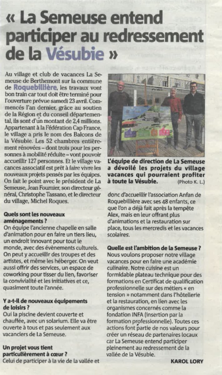 ChristopheTASS3's tweet photo. Bel article dans #nicematin sur LE PROJET DE #lasemeusenice de DIVERSIFICATION DE SES ACTIVITES déposé lors la concertation sur l’#avenir des vallées :
- Installation d’équipements SSBE
- Plateau technique formations
- Création d’un 1/3-lieu culturel
- Espace de coworking https://t.co/gh5JtPse6Y